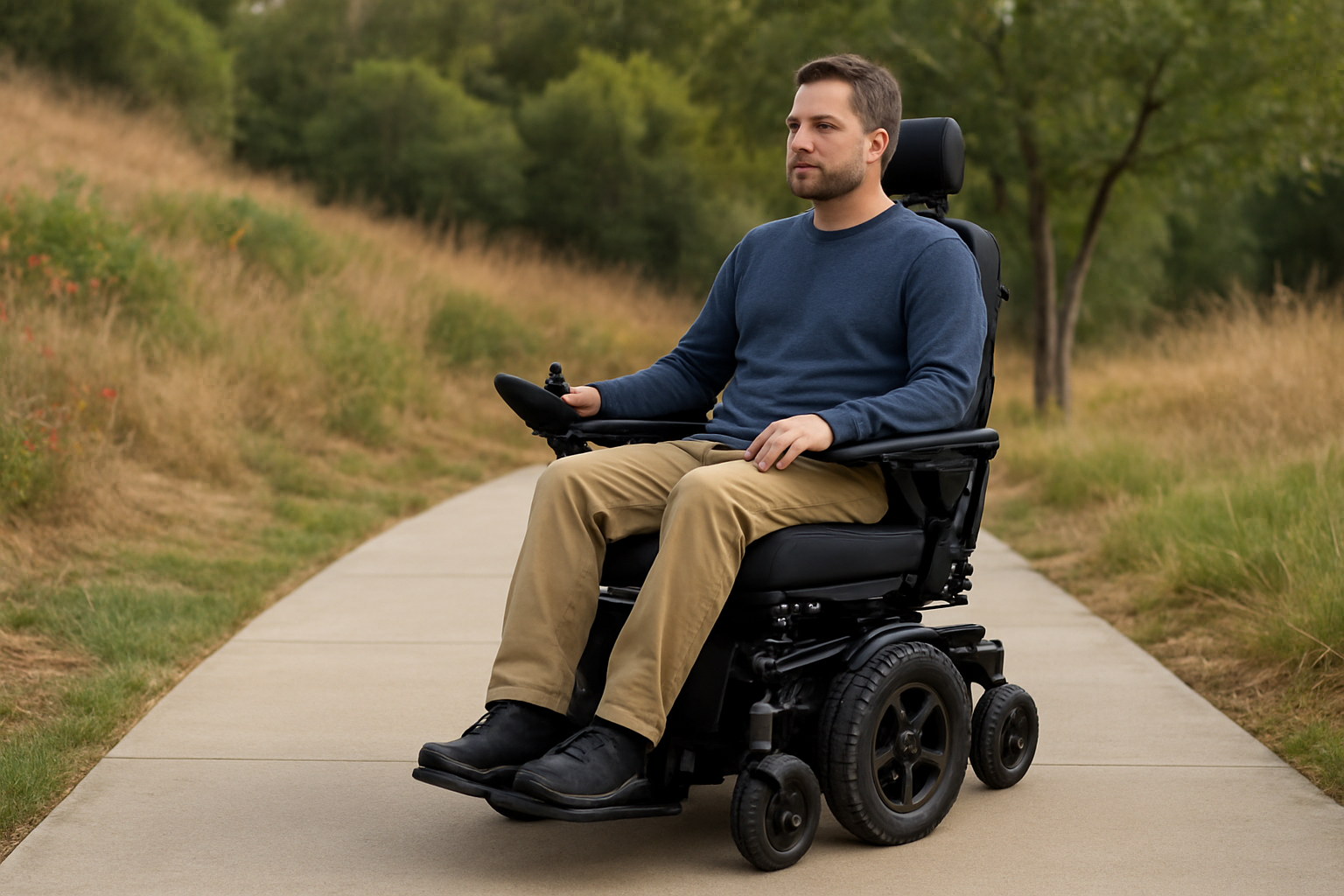Illustration for Weight Capacity, Terrain, and Battery Range: Match Chair to Life related to power wheelchair buying guide for first time users