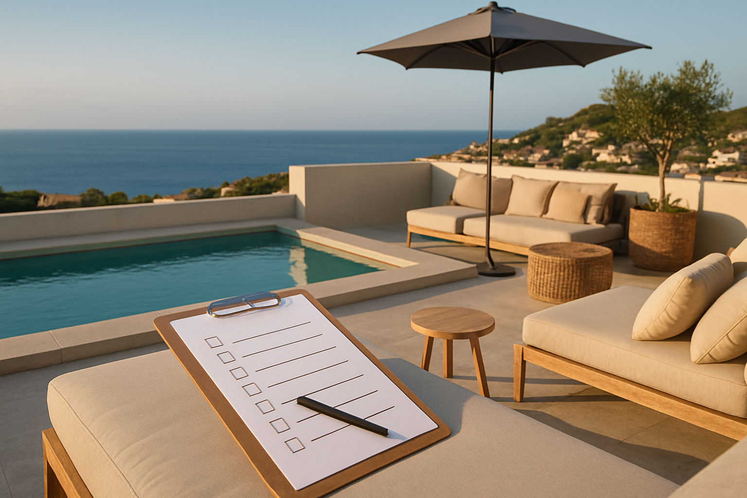 Illustration für 9. herunterladbare Checkliste des Komforts im Zusammenhang mit einem Hotel mit Dachterrasse und Chill-out-Bereich in Capdepera