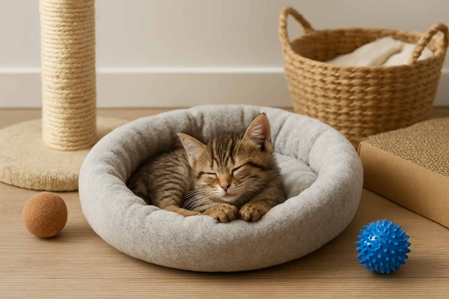 Illustration for Sleep, Scratching, and Play: Build a Kitten-Safe Home Base related to essential supplies for new kitten checklist