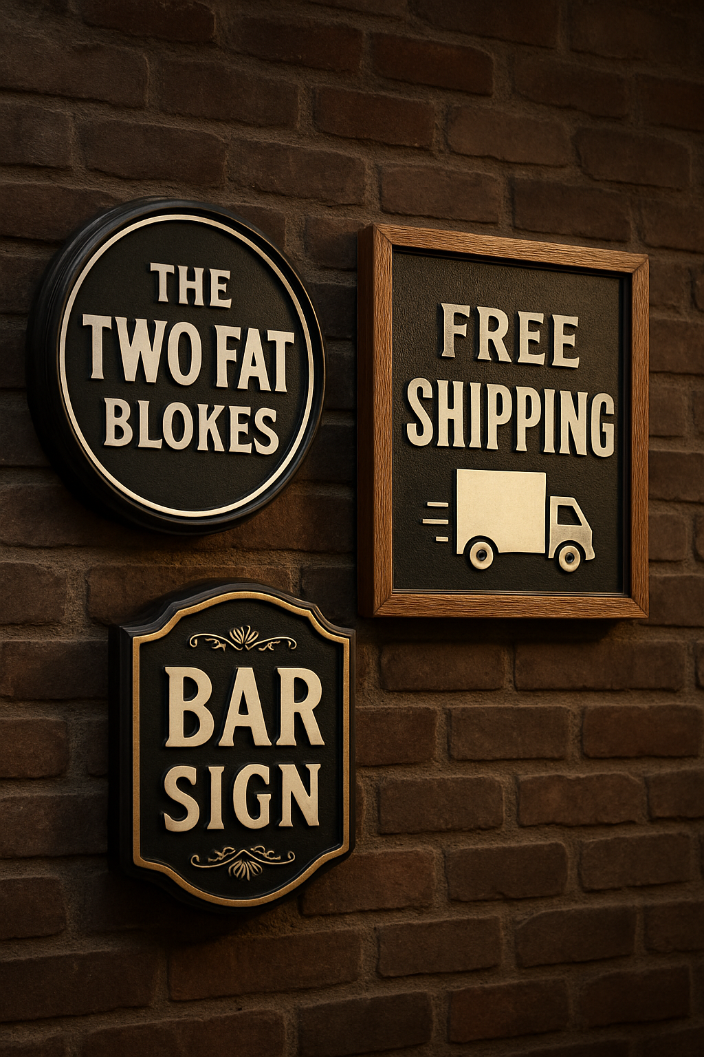 Illustration for Meet Two Fat Blokes bar signs: Craftsmanship, Options, and Free Shipping related to home pub décor