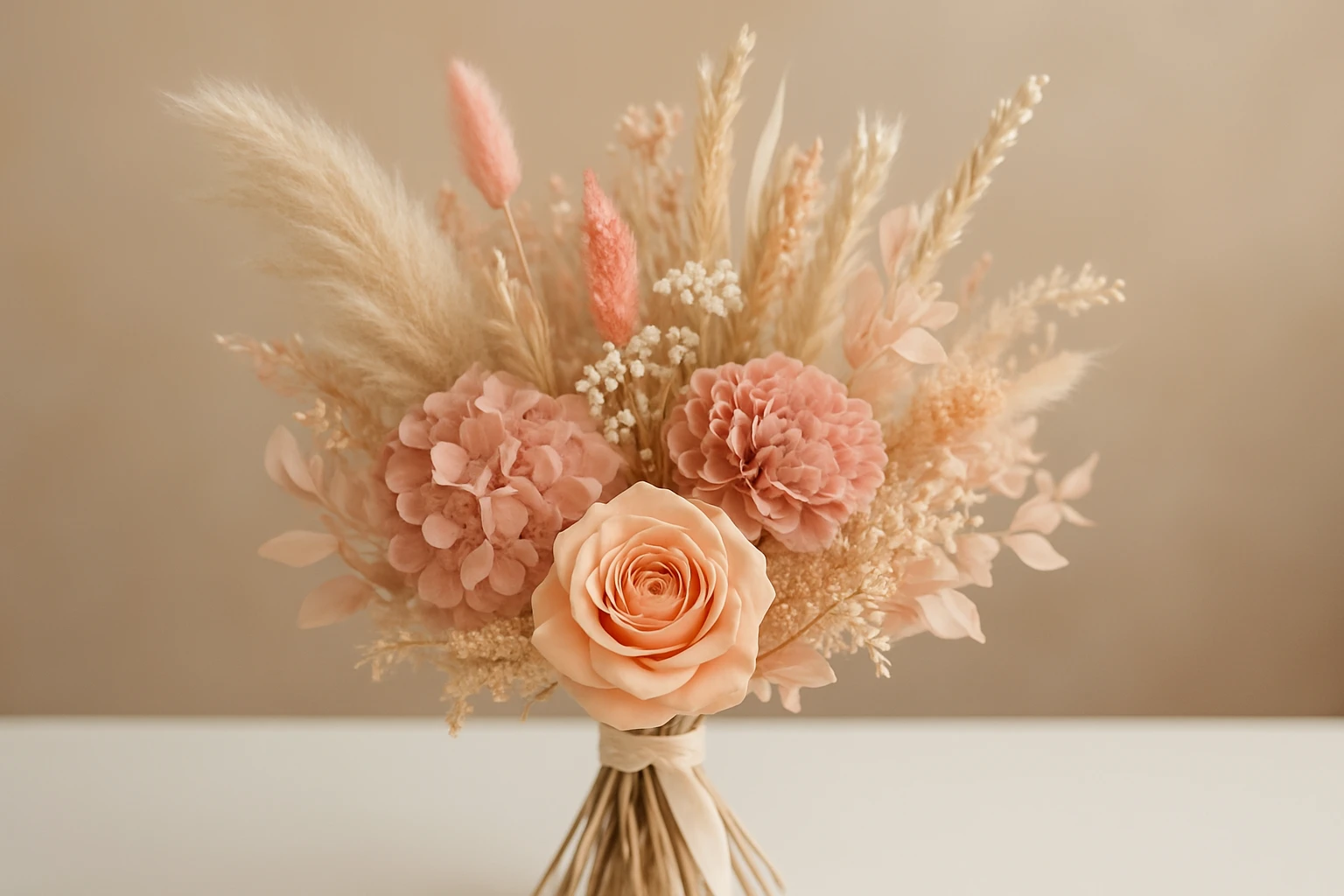 #2 Blush and Peach Romantic Arrangement - wedding dried flower arrangements guide