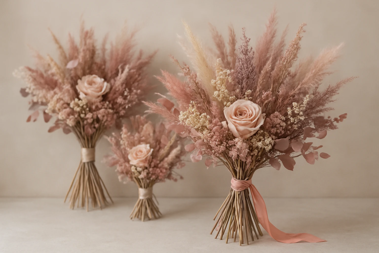 #2 Blush, pink, and mauve romantic bouquets - dried flower arrangements wedding guide