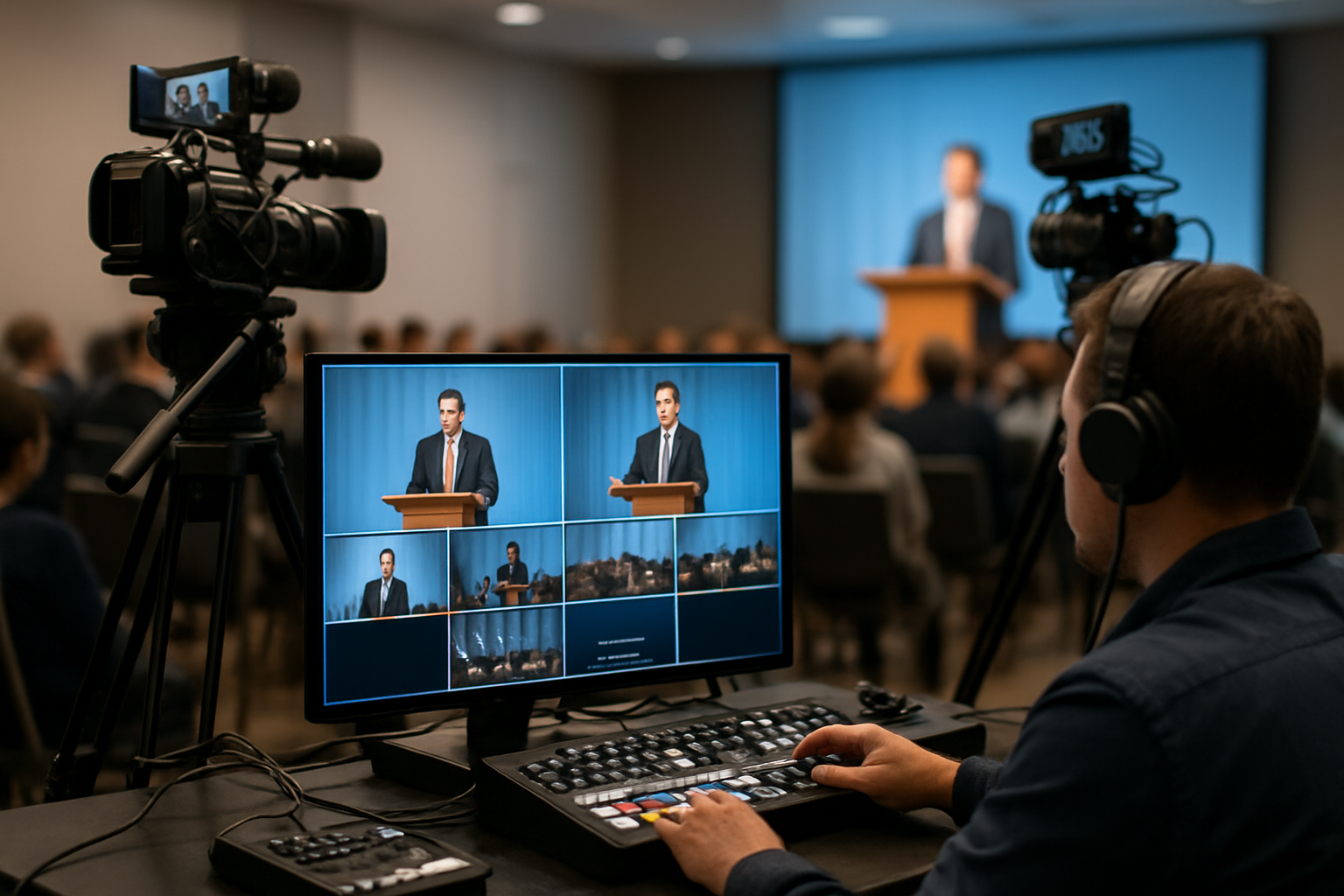 Illustration for Equipment and Platform Choices for Multi-Camera Broadcasts related to conference and seminar live streaming with onsite support brisbane