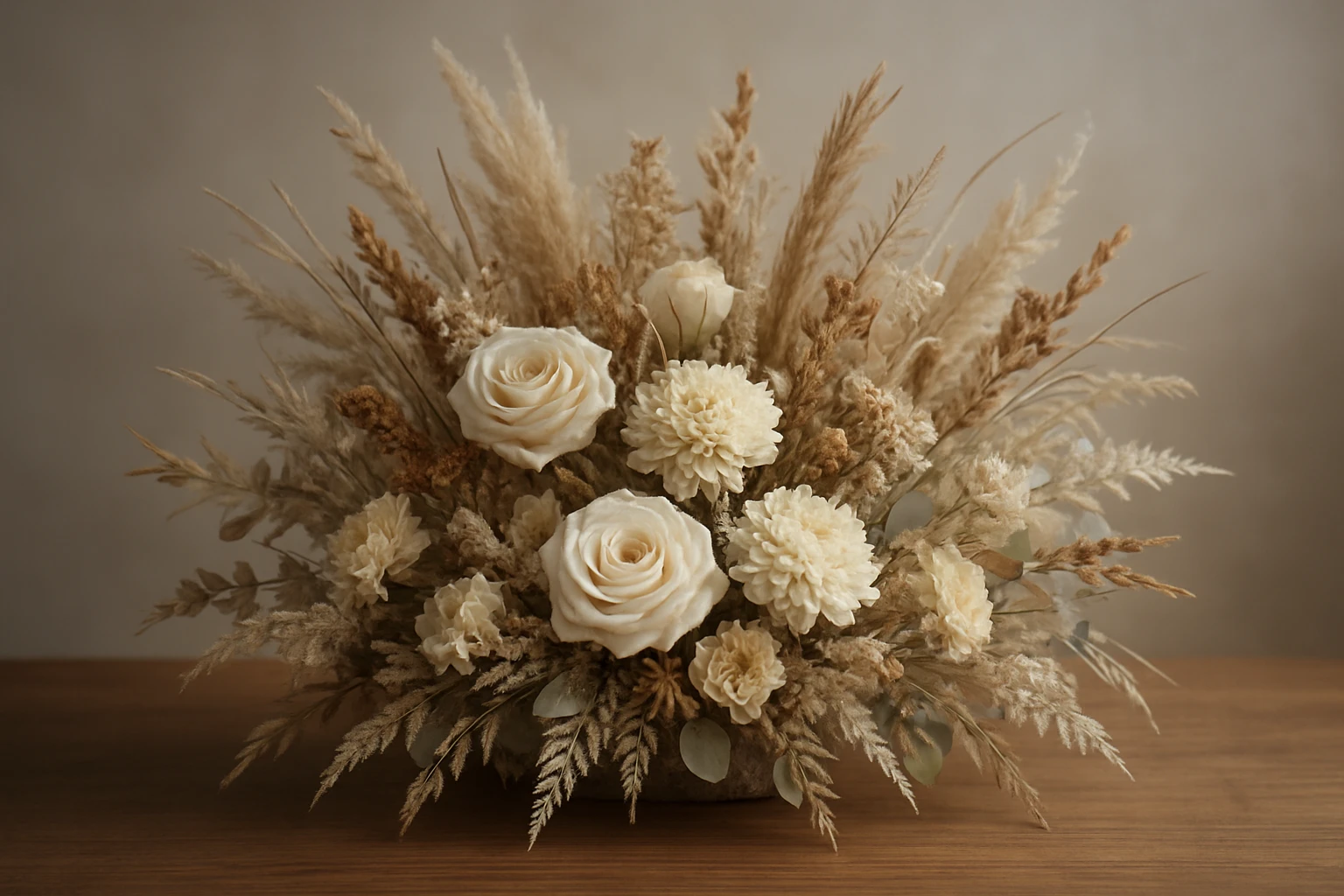 #3 Best for sympathy: Muted ivory memorial spray - fall dried flower arrangements guide