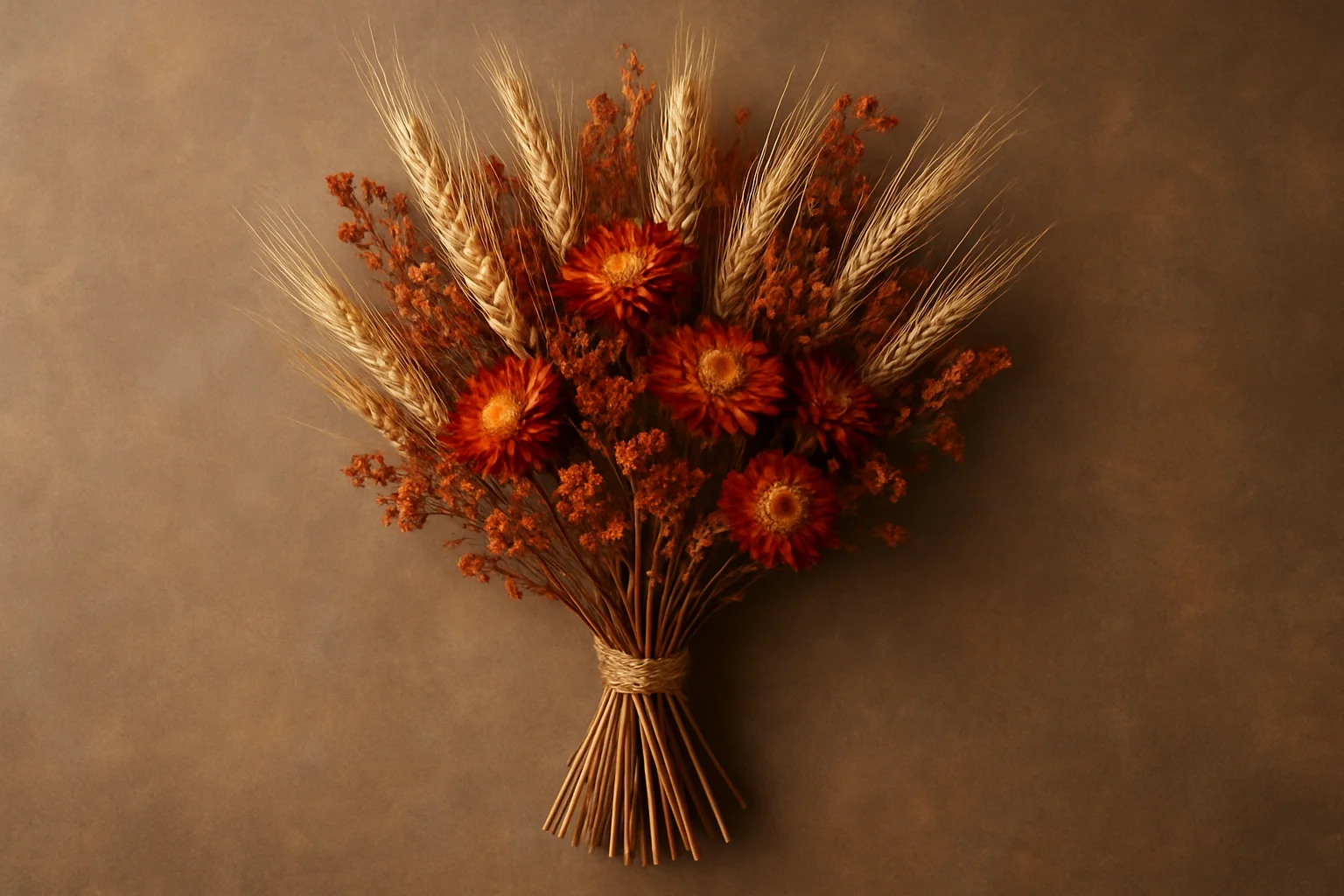 #3 Rust-toned wheat and strawflower bundle - dried fall flower arrangements guide