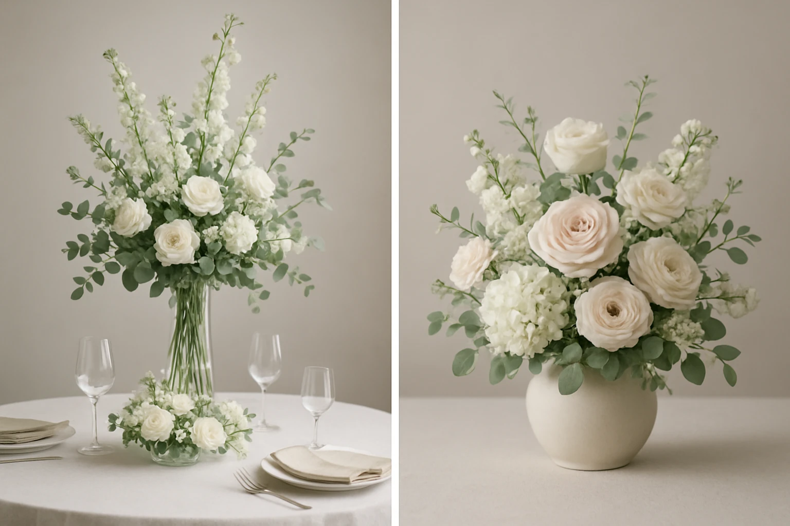 #3 Tablescape centrepieces with height and movement | #4 Sympathy arrangements with softer, quieter palettes - event...