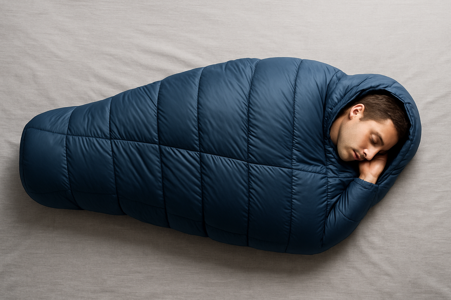 Illustration for Dialing the Fit: Sizing, Ergonomics, and Side-Sleeper Comfort related to body shaped quilted sleeping bag