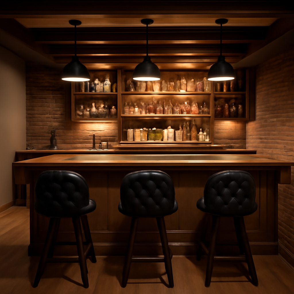 Illustration for Build the Bar Experience: Lighting, Seating, and Layout That Flows related to mancave décor