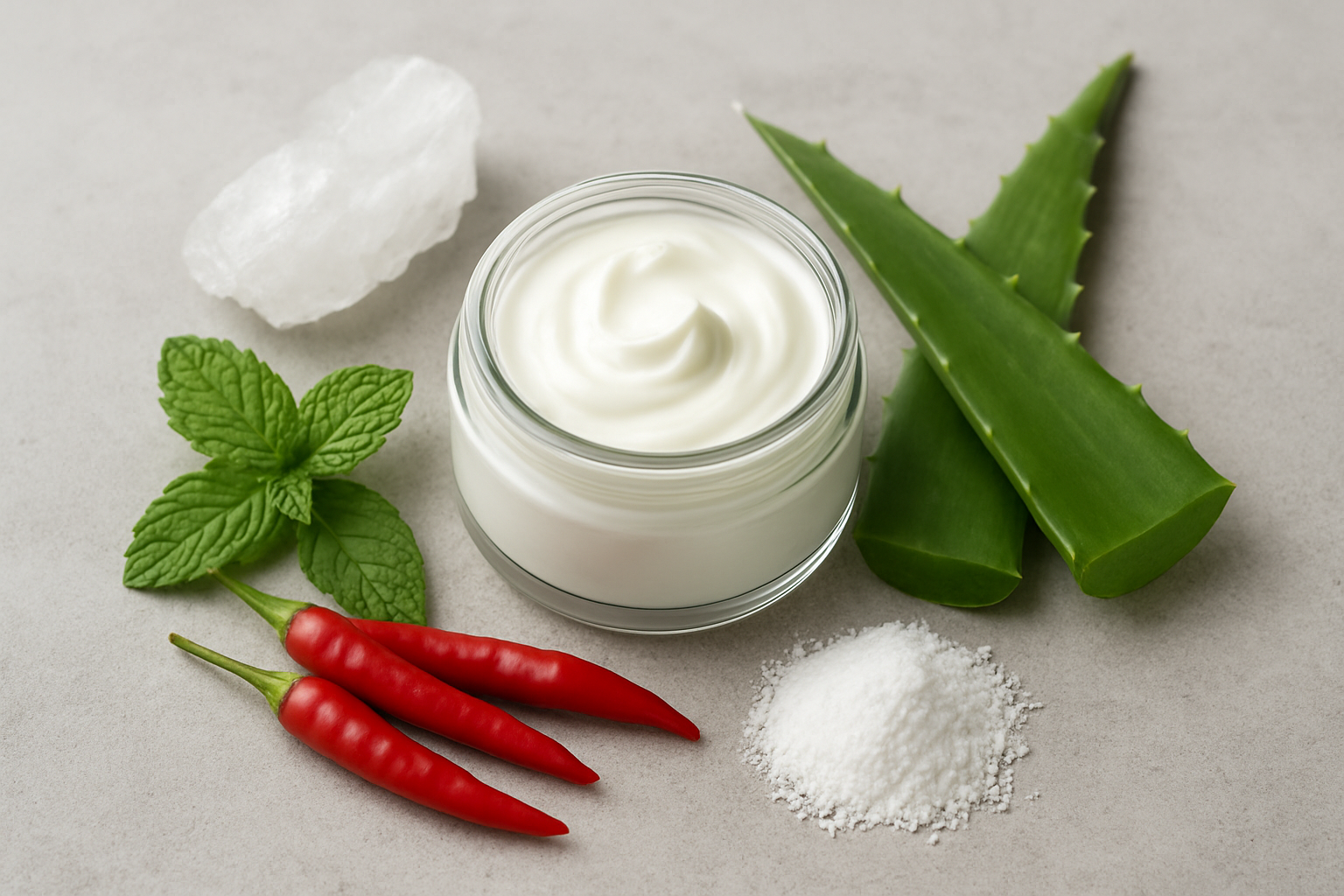Illustration for Ingredient Deep Dive: From Menthol and Capsaicin to Aloe and Urea related to natural cream for burning nerve pain