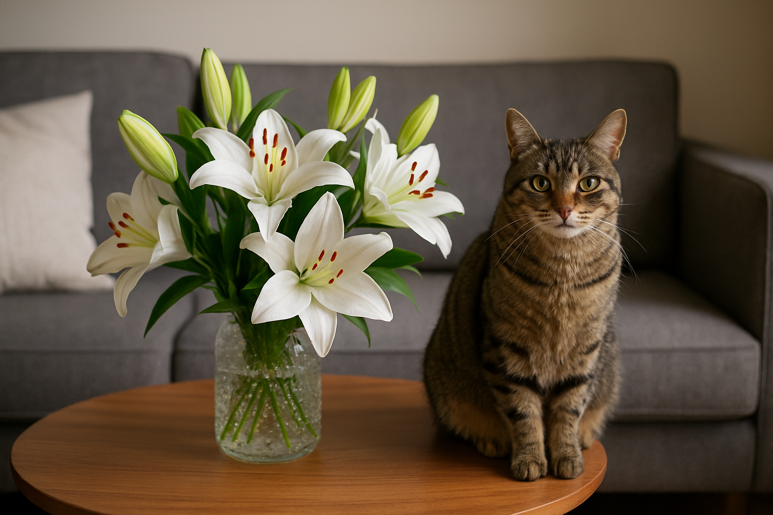 Illustration for Case Study: The Bouquet on the Coffee Table related to lily and cats