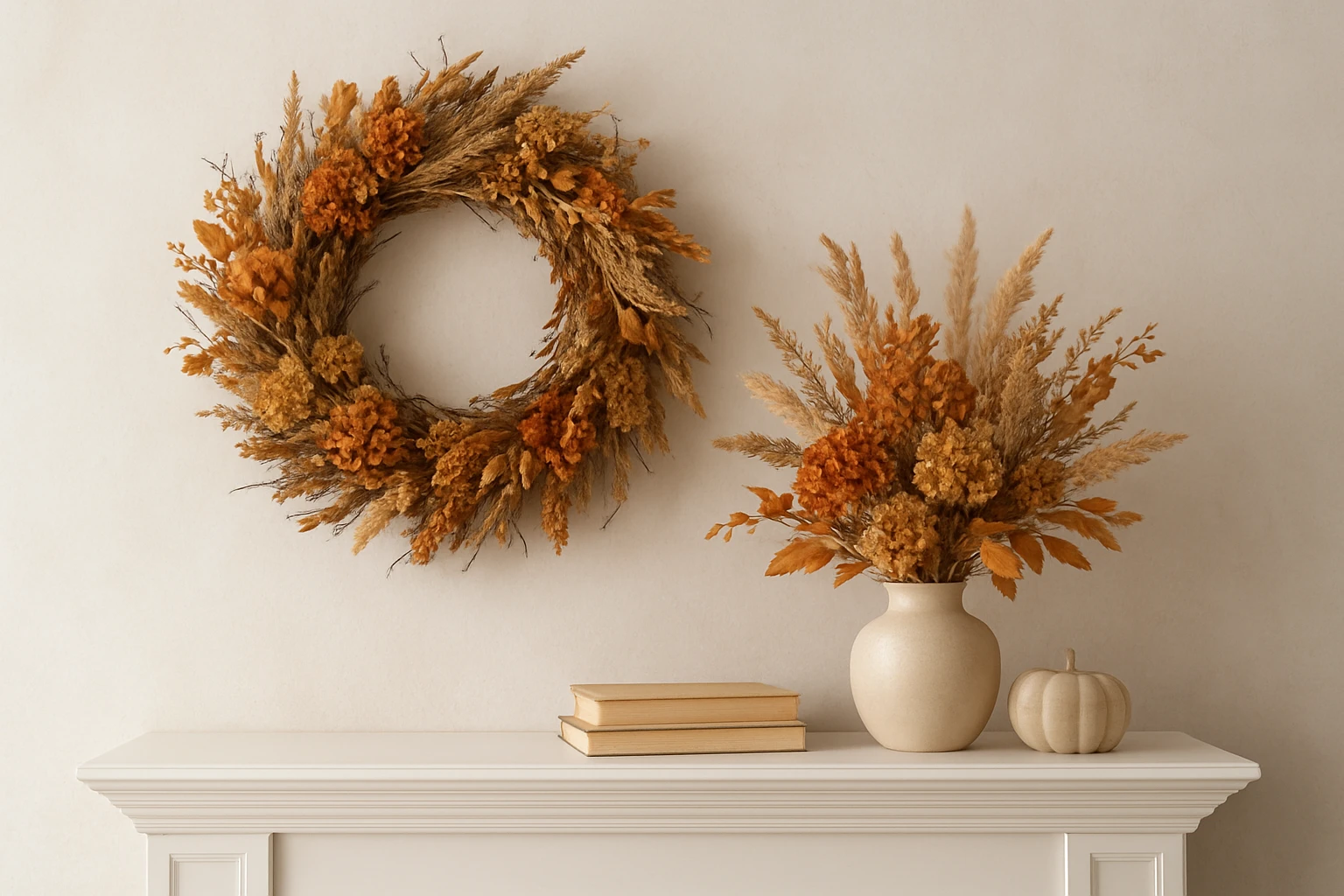 #6 Best for home décor: Preserved wreath or mantel piece - fall dried flower arrangements guide