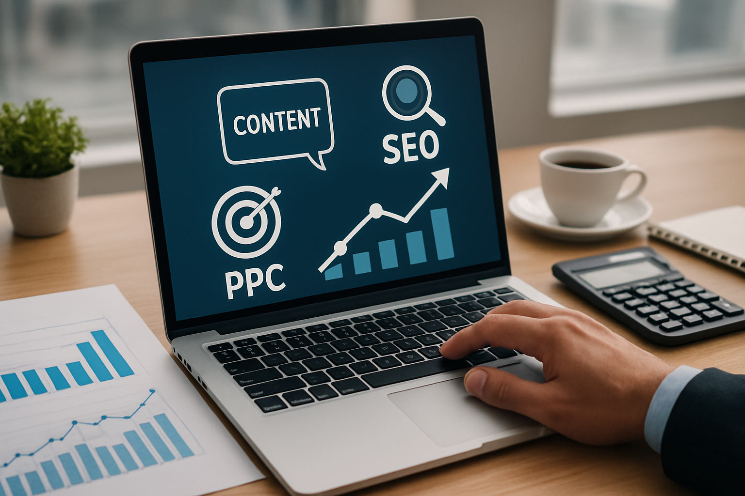 Illustration for Days 31-60: Content, SEO (search engine optimization), and PPC (pay-per-click) Acceleration related to digital marketing