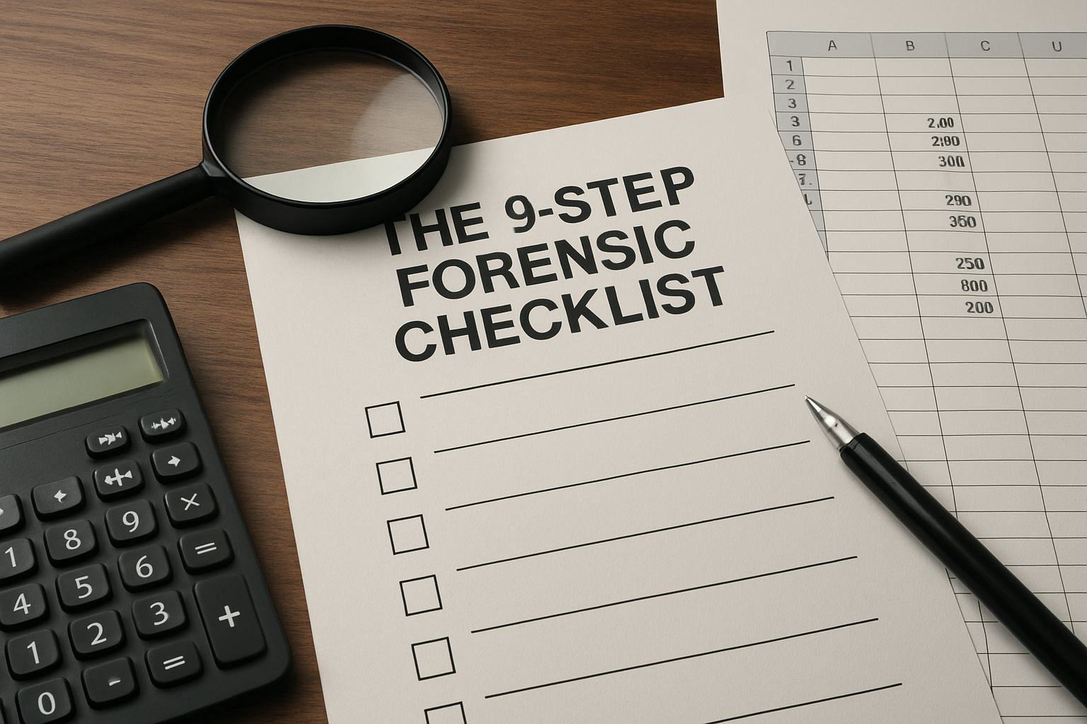 Illustration for The 9-Step Forensic Checklist related to how to audit and debug complex excel spreadsheets
