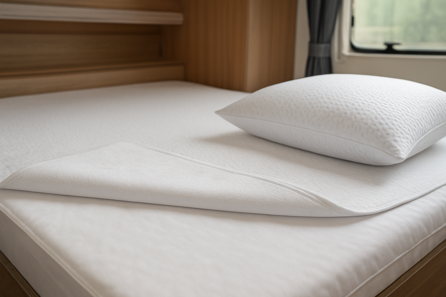 Illustration for Materialen en bescherming: waterdichte moltons, MultiFit® en SENS-ICE (koeltextieltechnologie) related to bedtextiel camper