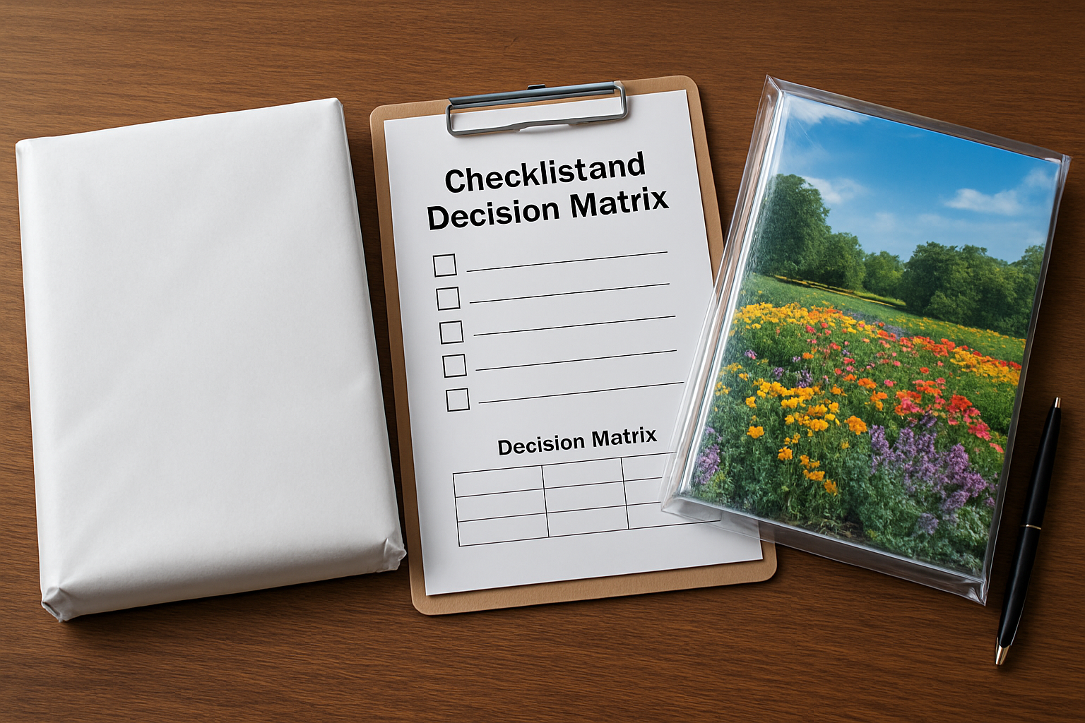 Illustration for Your Publisher’s Checklist and Decision Matrix related to paper wrap vs polywrap for mailing magazines
