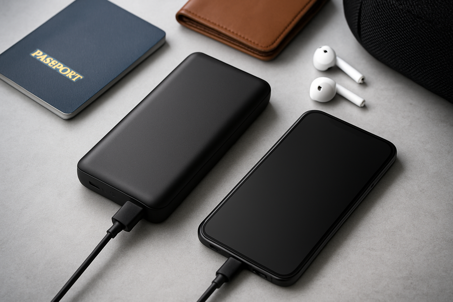 Illustration for Feature checklist: charge faster, travel lighter related to best portable power banks for long international flights
