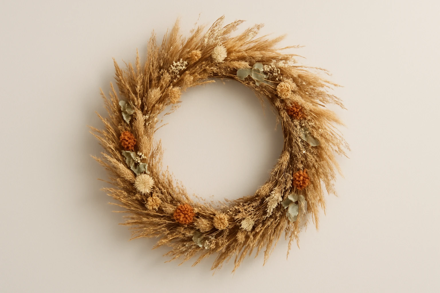 #8 Dried wreath or circular wall piece — best for entryways and feature walls - modern dried flower arrangements guide