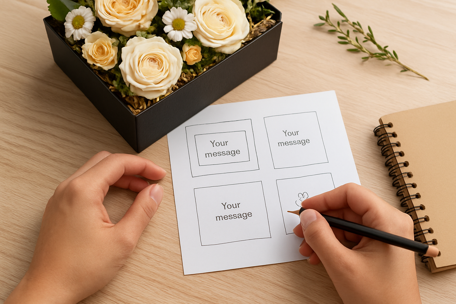 Illustration for Step 4: Set a Character Target and Draft Three Options related to personalised flower boxes with message perth