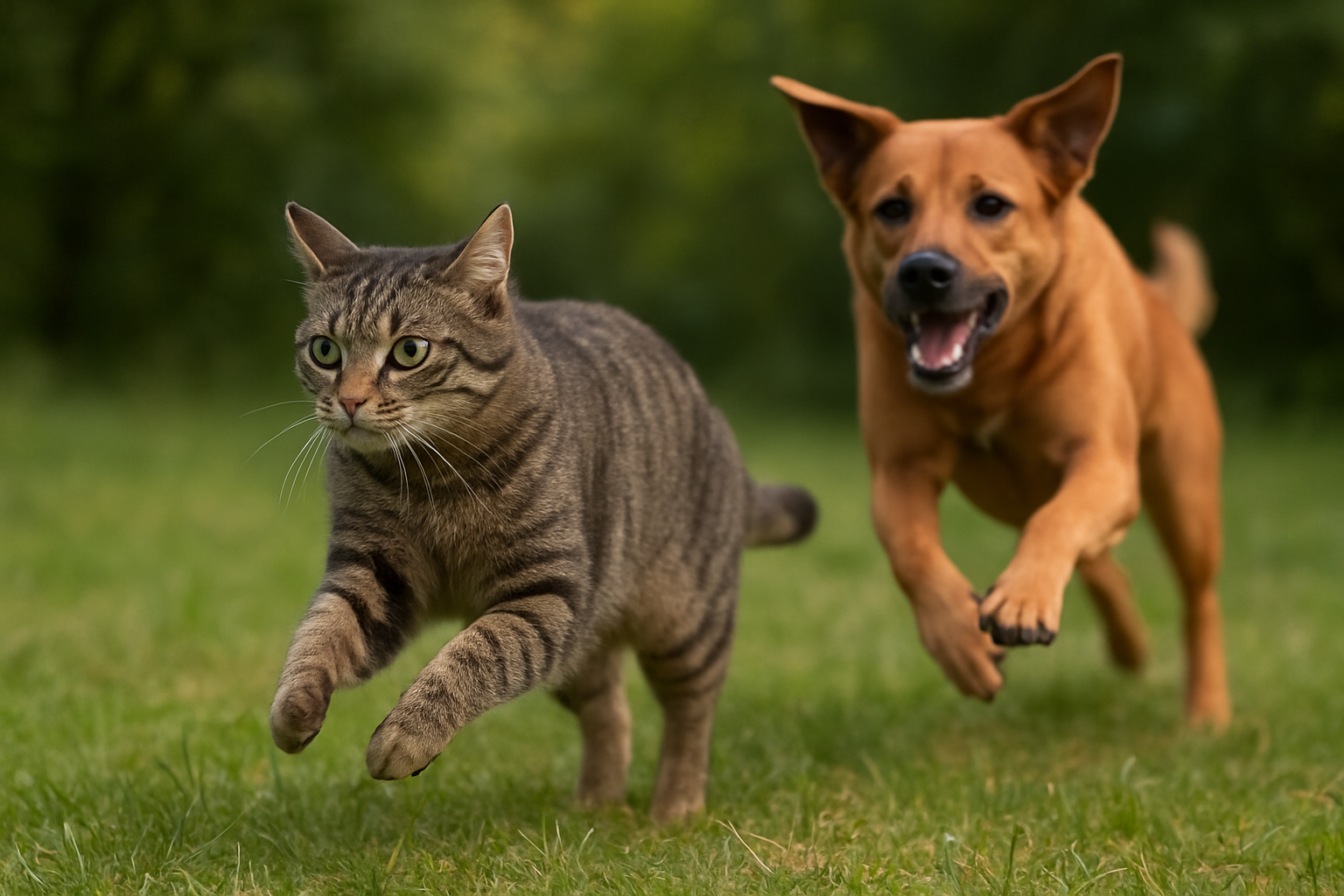 Illustration for Gear That Helps Cats and Dogs Live Peacefully related to dog chasing a cat