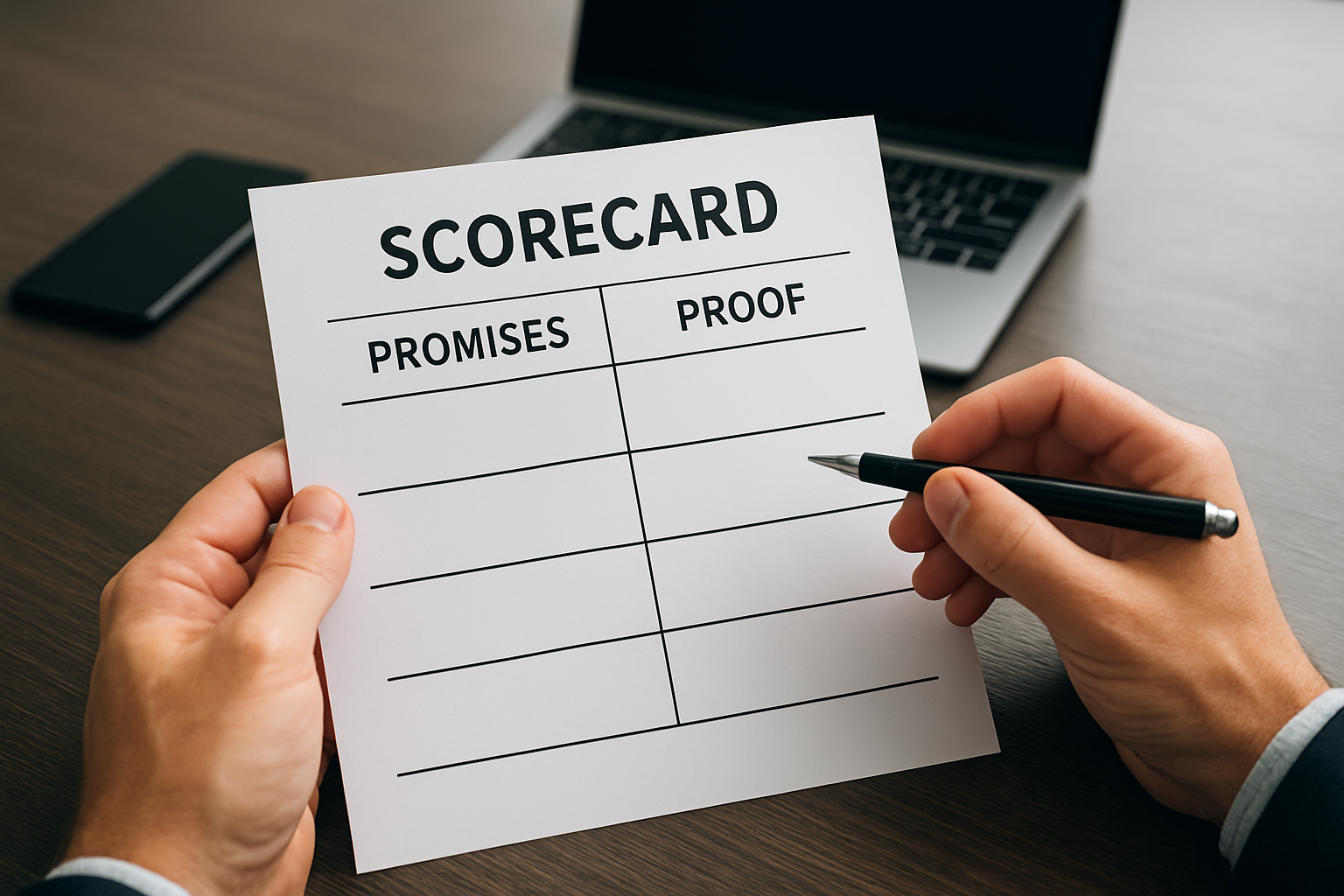 Illustration for Scorecard: Compare Promises vs Proof Before You Sign related to online marketing company