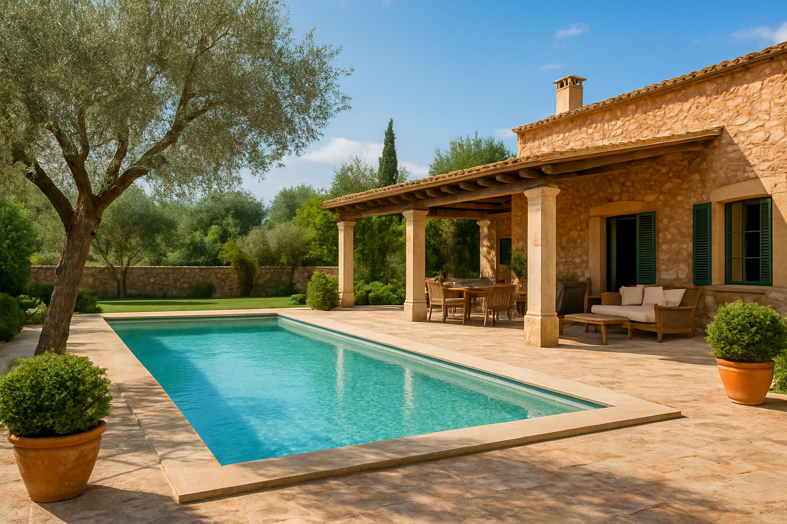 Illustration für Design, Größe und Ausführung: Wie sie das Budget für eine mallorquinische Terrasse mit Pool beeinflussen