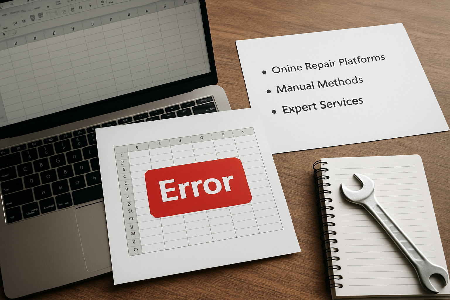 Illustration for Toolbox: Online Repair Platforms vs. Manual Methods vs. Expert Services related to repair excel sheet online