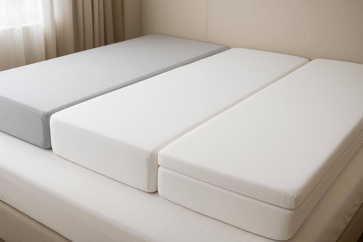 Illustration for Vergelijking van pasvormen: MultiFit® vs. vormlaken vs. topper-setup related to welk hoeslaken past op een frans bed links in de caravan