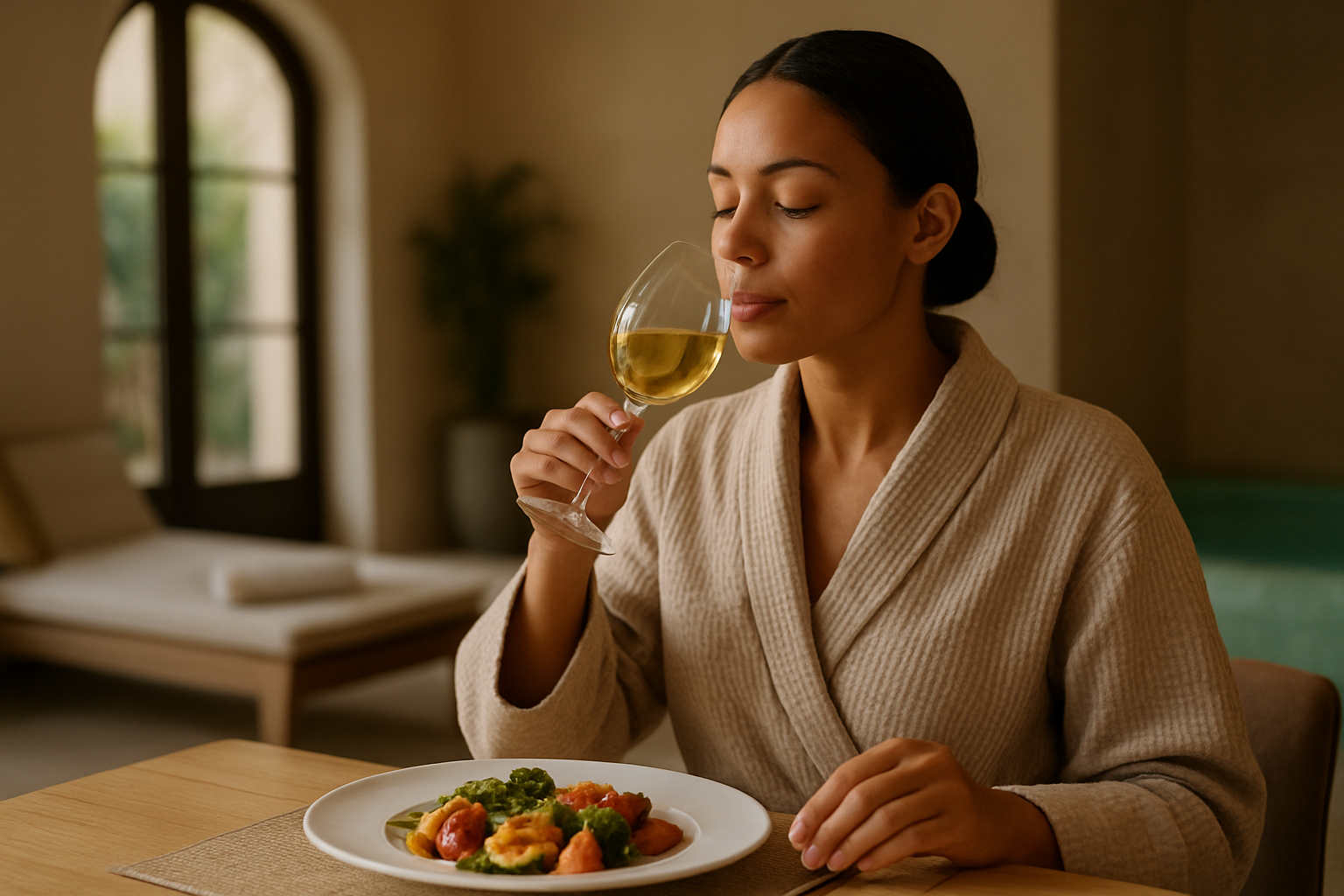 Illustration for Step 6: Eat and drink with mindful calm related to how to enjoy a boutique hotel with spa in Capdepera