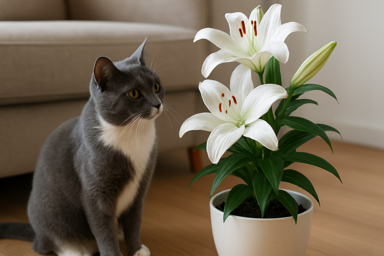 Illustration for Styling a Cat-Safe Home: Training, Placement, and Smart Gear related to cats and lily plants