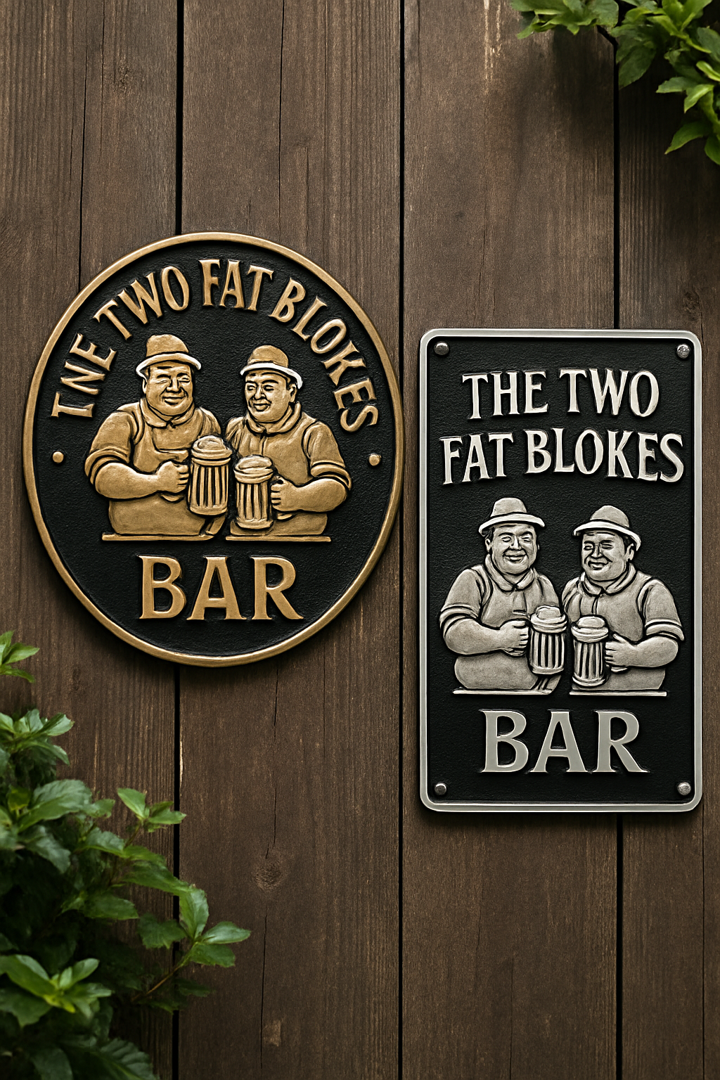Illustration for The Two Fat Blokes bar signs difference related to unique metal signs for garden bar areas
