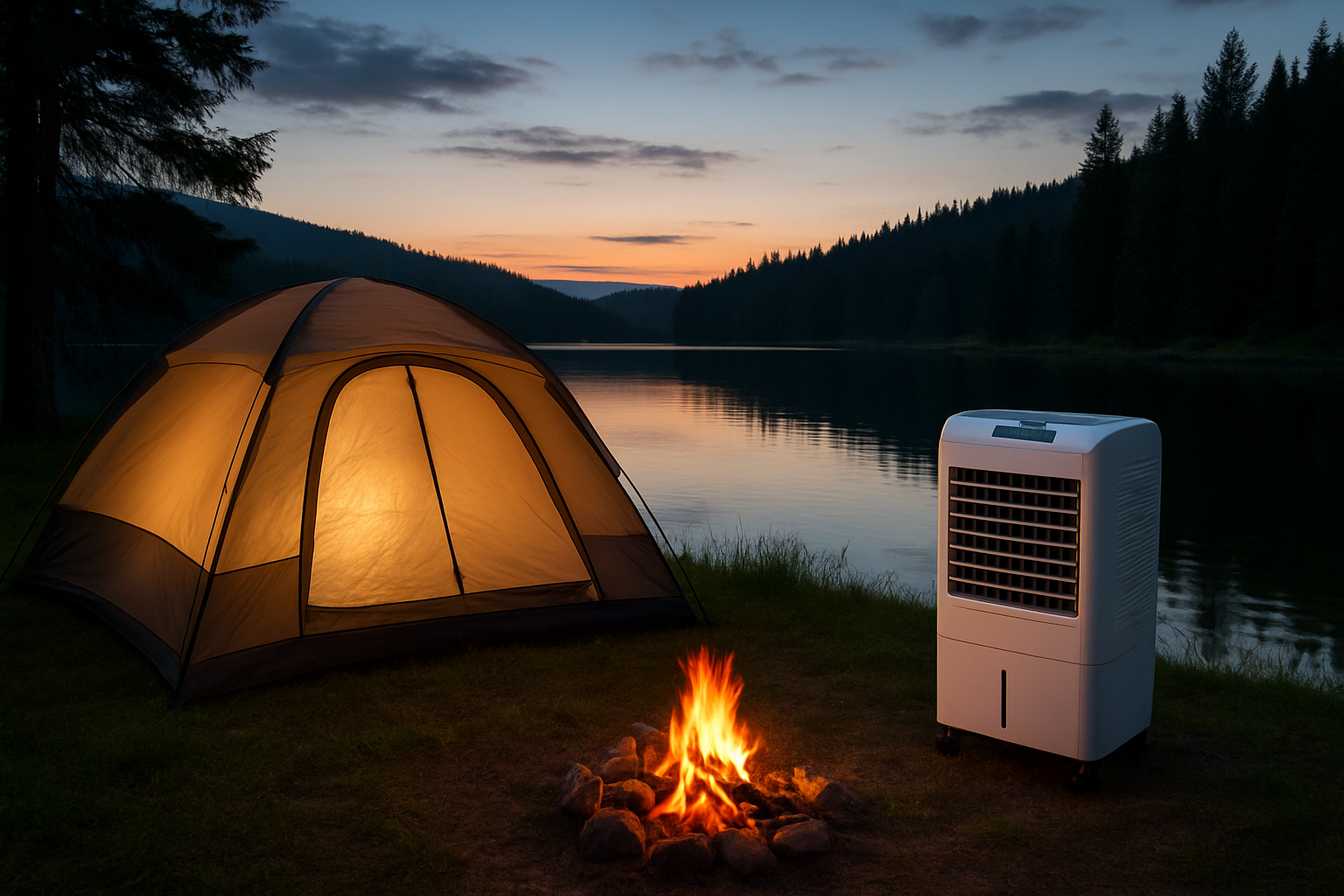 Illustration for Real-World Example: Two-Night Lakeside Camp related to dkt l7 5ltr mobile air cooler argos