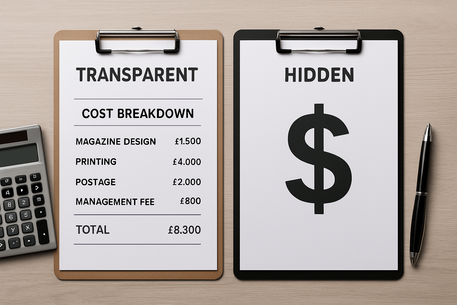 Illustration for Cost Model: Transparent vs Hidden Quote on a Typical Campaign related to quotes for magazine printing and mailing uk