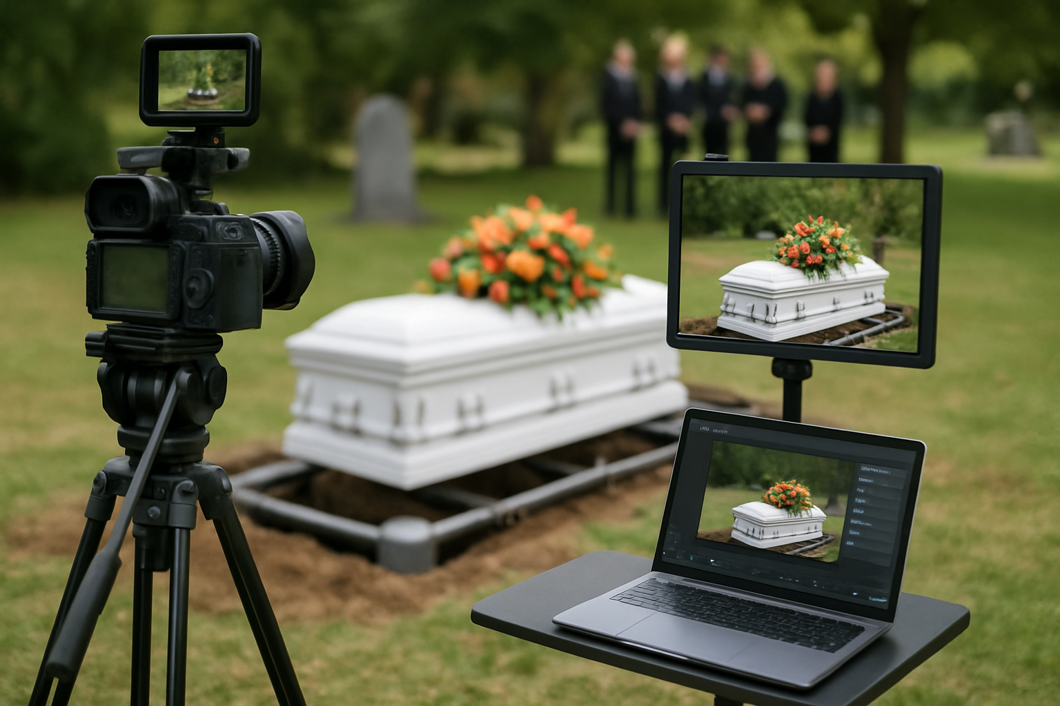 Illustration for On-Site Setup and Flow at the Graveside related to Graveside Livestreaming