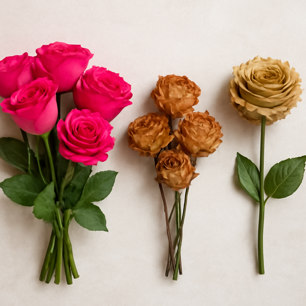 Illustration for Fresh vs Dried vs Preserved Roses: What to Expect related to rose bouquet flowers
