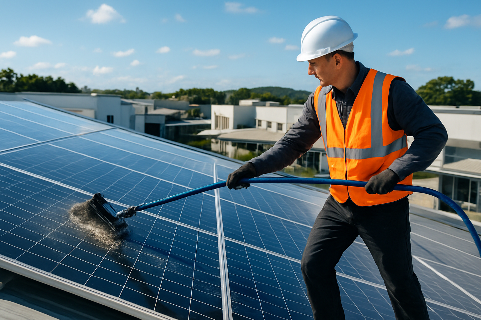 Illustration for Smart Frequency and Scheduling for Ipswich and Brisbane related to solar panel cleaning for commercial properties