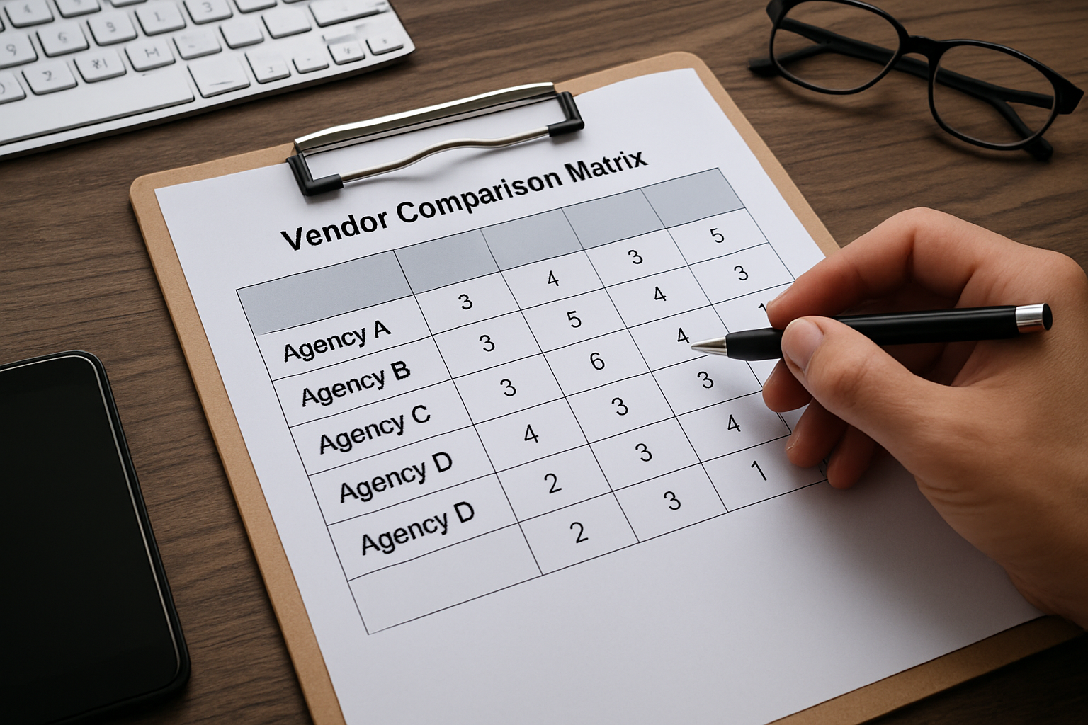Illustration for Vendor Comparison Matrix: Score Shortlisted Agencies related to seo optimization companies