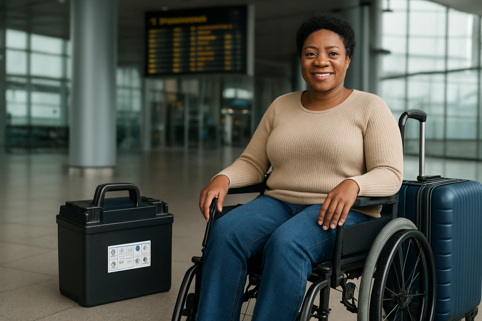 Illustration for Travel confidently with Go Wheelchairs: gear, paperwork, and support related to airline regulations for wheelchair batteries