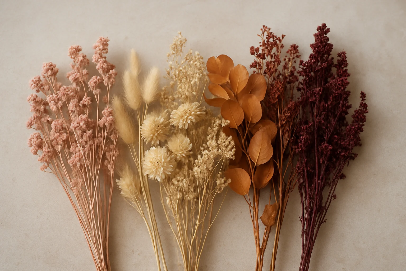Step 1: Choose a dried flower palette that matches the occasion - how to make dried flower arrangements guide
