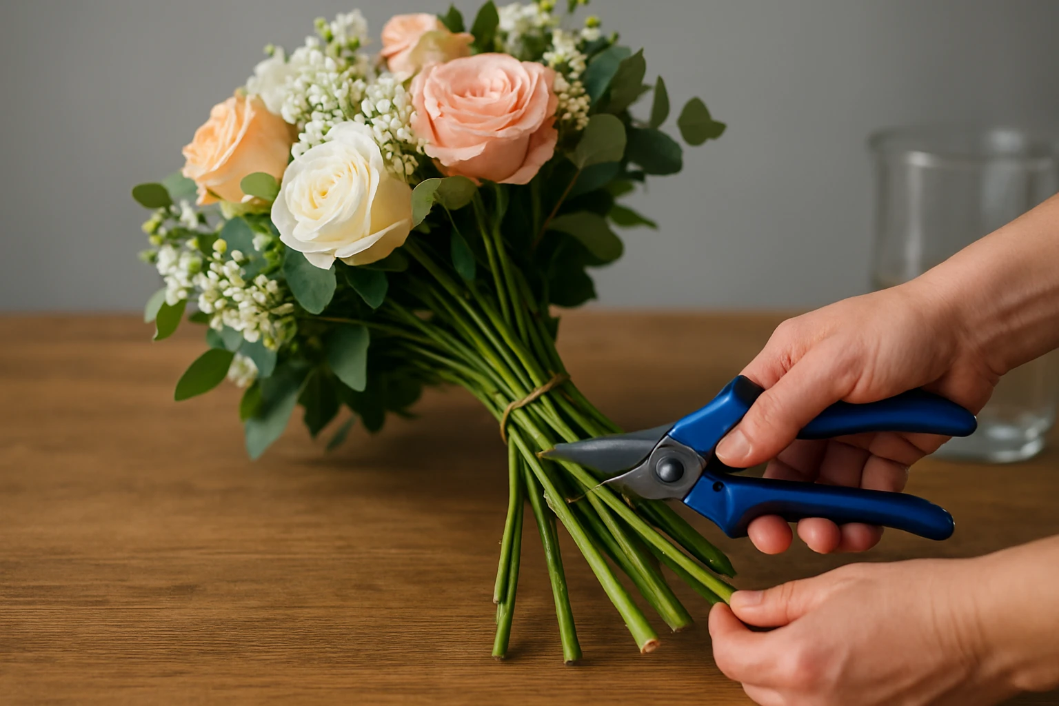 Step 2: Recut the stems for better water uptake - how to keep flower bouquets fresh guide
