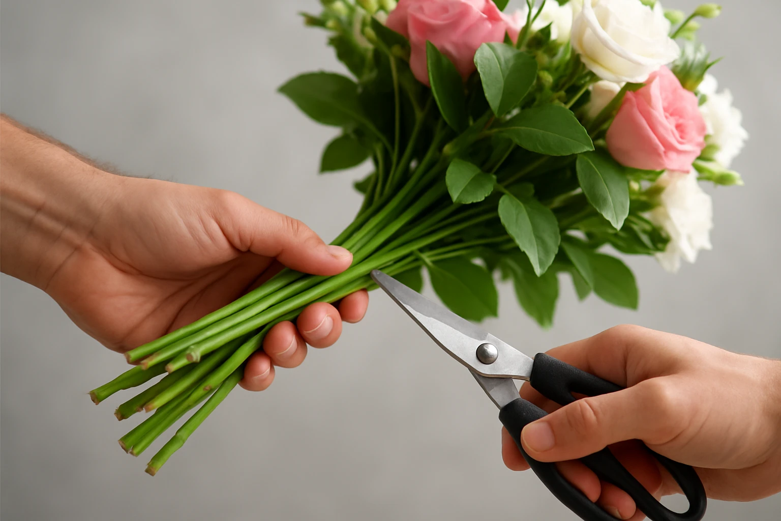 Step 2: Recut the Stems - how to keep flower bouquets fresh guide