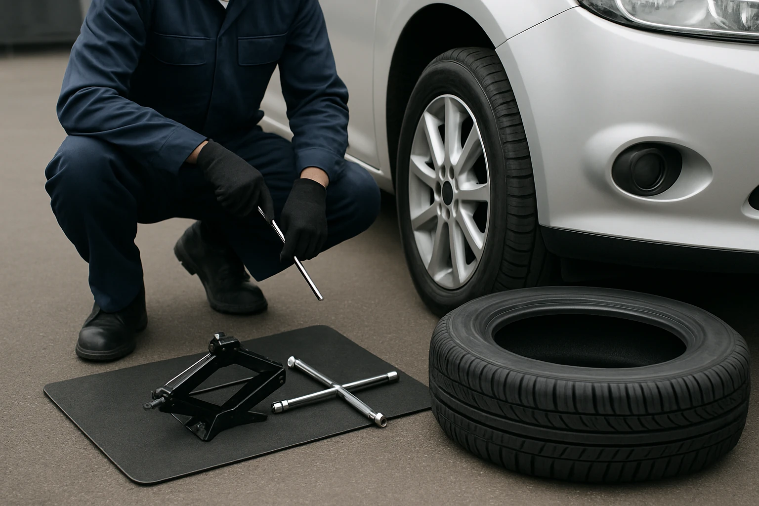 Step 4: Prepare the car and the work area - cheap tyres mobile guide