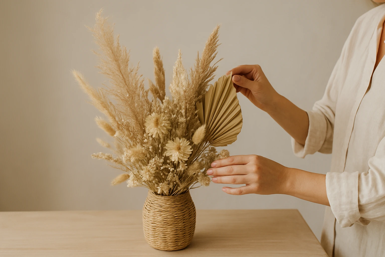 Step 5: Refine the silhouette and check it from all sides - boho dried flower arrangements guide